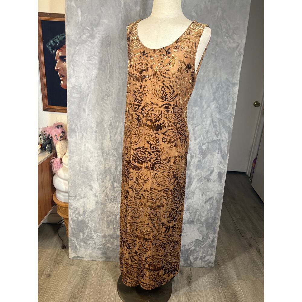 Vintage Y2K Burnout Velvet Semi-Sheer Stretch Tank Maxi Dress L Whimsygoth Boho - Picture 5 of 9